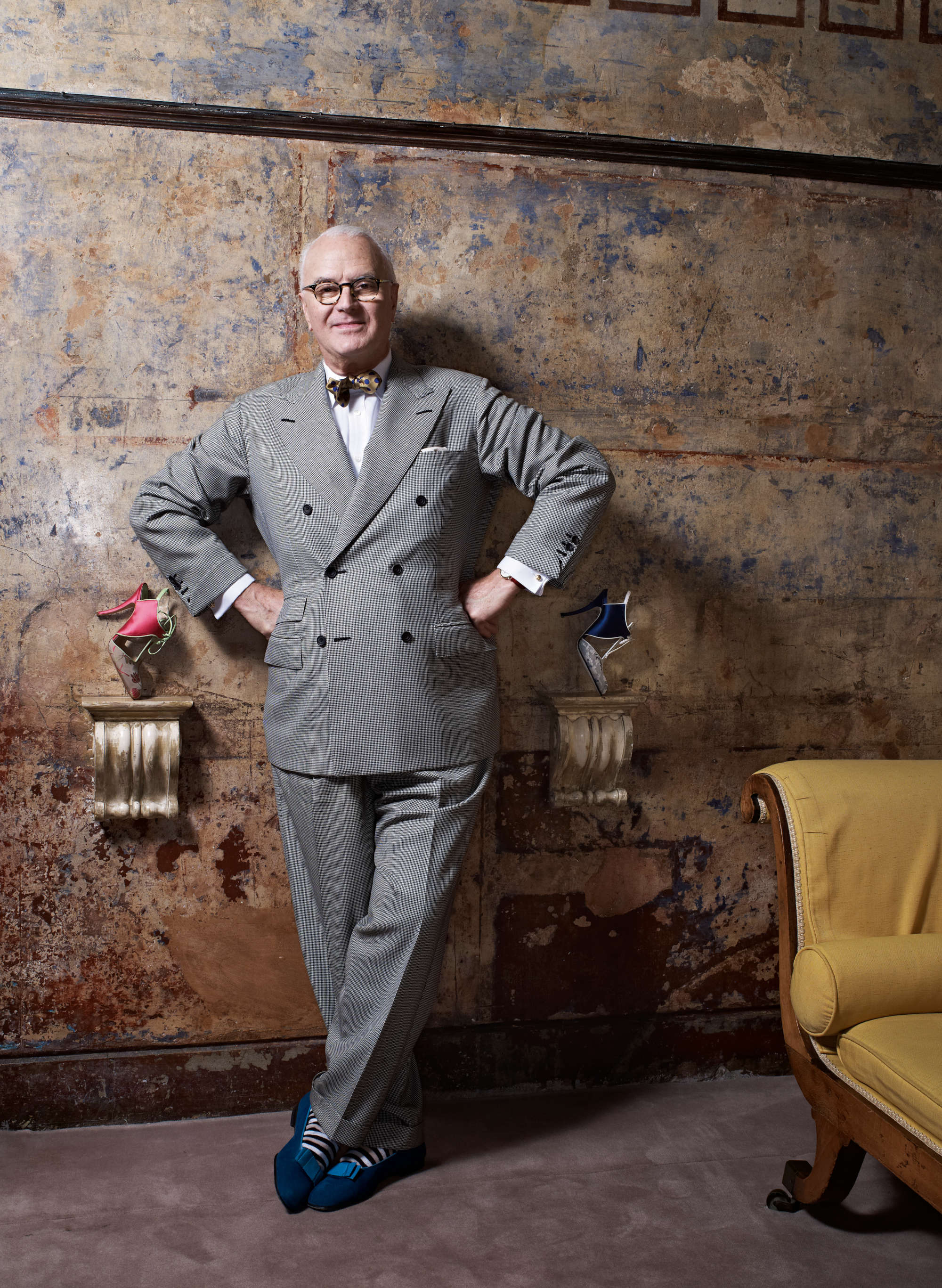 Manolo Blahnik wearing Anderson & Sheppard, 2010. Photograph by Richard Grassie