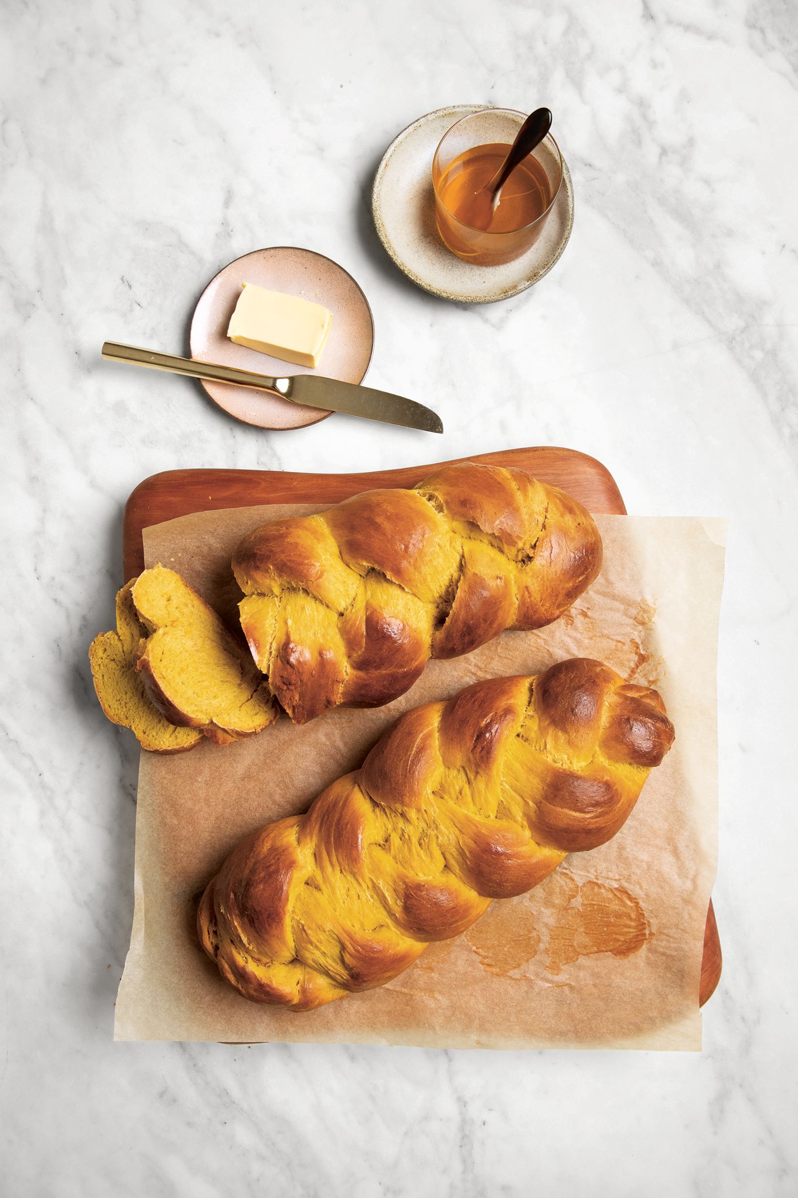 Yeasted pumpkin bread, as featured in The Jewish Cookbook