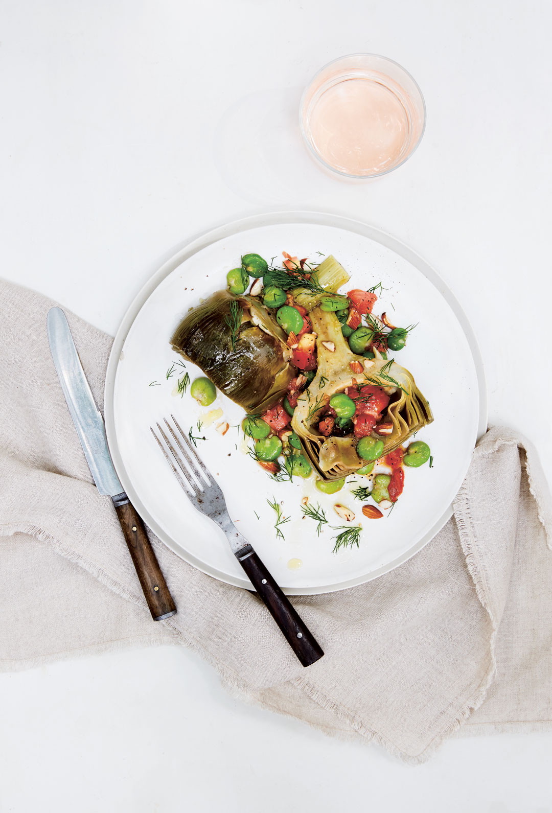 Artichokes with almonds and fava beans