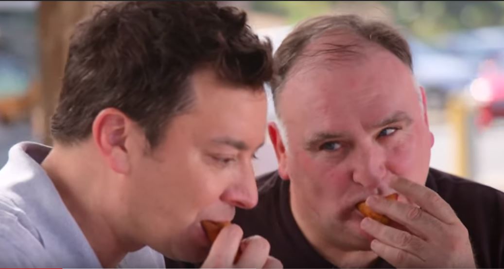 José Andrés and Jimmy Fallon in Puerto Rico, on the Tonight Show.