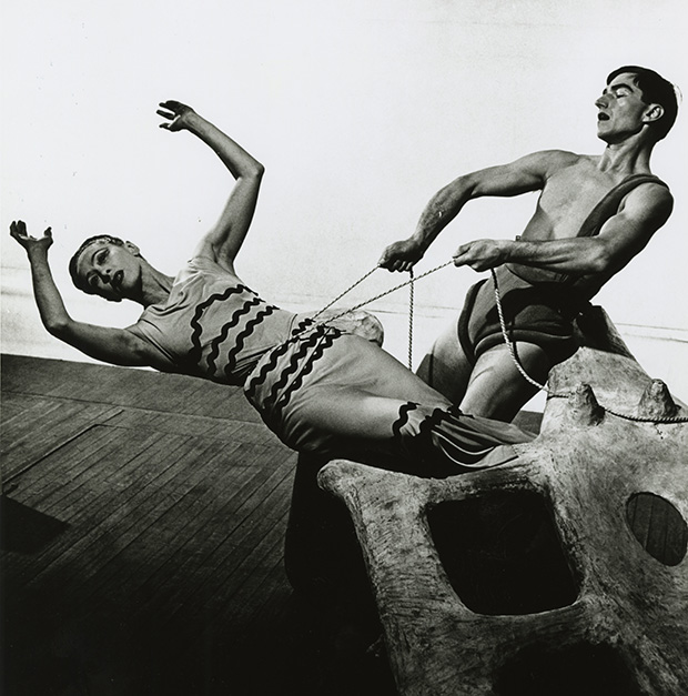 Martha Graham and Erick Hawkins on Isamu Noguchi's set for Night Journey, c. 1984. Image courtesy of the Martha Graham Company
