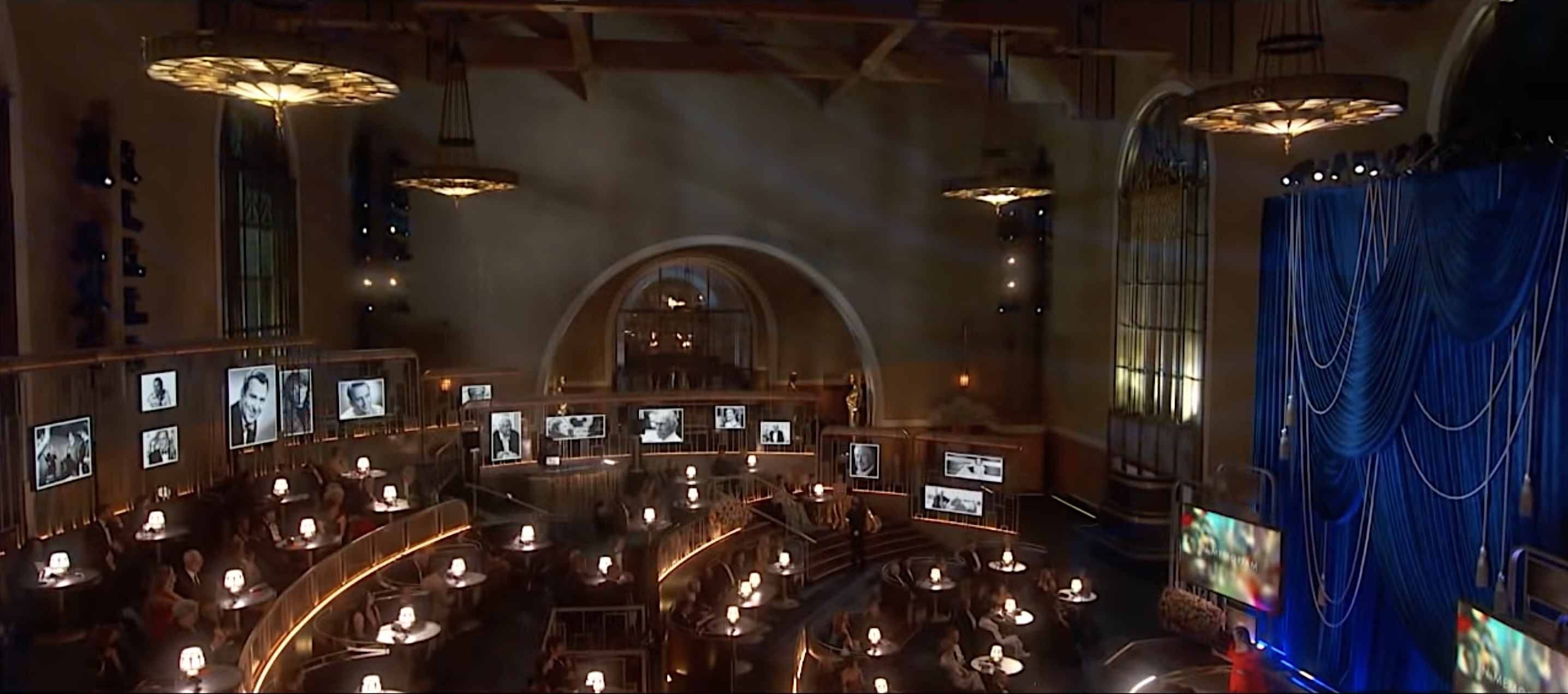 Angela Bassett (bottom right) introduces the In Memoriam section of this year's Oscars, inside LA's Union Station