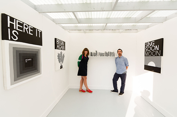 Michelle Grabner with Nathaniel Russell in his Book Room, installed in Grabner’s The Temporary Suburban, 2015, at the Indianapolis Museum of Art. Photo: Nathaniel Edmunds Photography